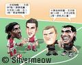 Football Comic Nov 07 - Arsenal vs Manchester United:Emmanuel Adebayor, Francesc Fabregas, Wayne Rooney, Carlos Tevez